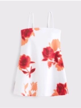 Abercrombie Women’s YPB White Active Tank Dress with Red & Peach Floral - Small